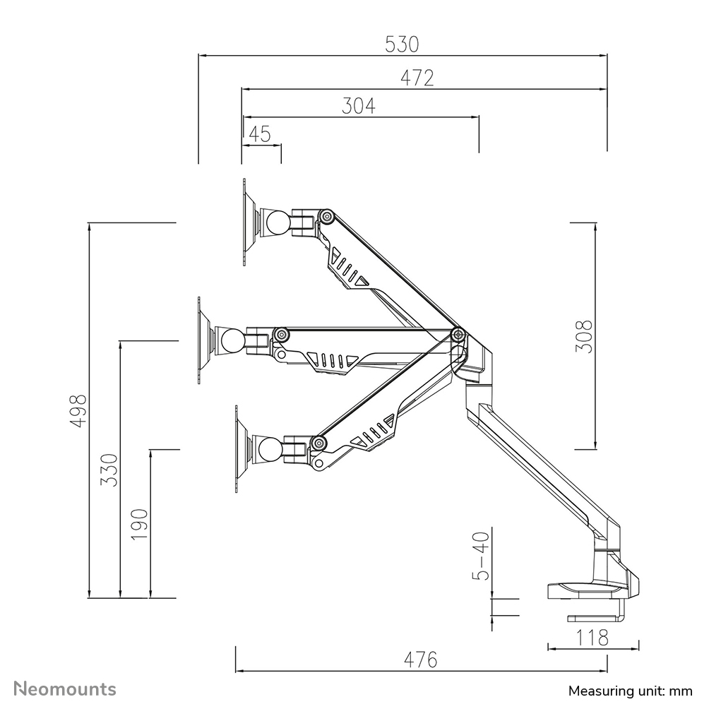 Neomounts FPMA-D750SILVER2 Brazo de monitor 10-32" - resorte de gas - Topfix - Tope-a-180°
